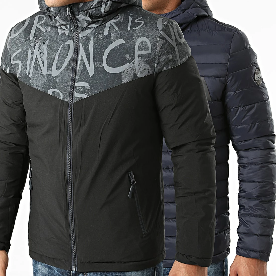 Meilleur prix 🧨 Doudoune Capuche Réversible 1004 Bleu Marine Gris Noir de Classic Series ✨ 3 Meilleur prix 🧨 Doudoune Capuche Réversible 1004 Bleu Marine Gris Noir de Classic Series ✨