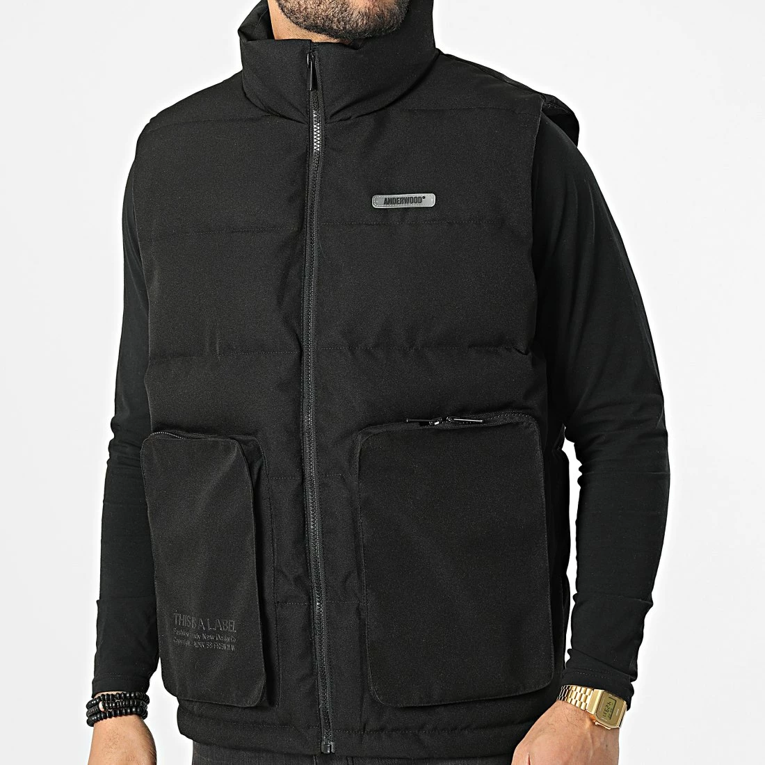 Promo 😀 Doudoune Zippée Sans Manches AN13002 Noir de Classic Series ⭐ 3 Promo 😀 Doudoune Zippée Sans Manches AN13002 Noir de Classic Series ⭐