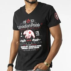 Le moins cher 😀 Tee 👕 Shirt Col V Jontario Noir de Classic Series 🎁 -Classic Series Soldes canadian peak 309407 JONTARIO BLACK 20220408T123153 03
