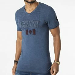 Tout neuf 🛒 Tee 👚 Shirt Col V Jundeak Bleu Marine de Classic Series 🔔