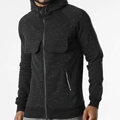 Budget 😍 Sweat Zippé Capuche Gortion Noir Chiné de Classic Series 🌟