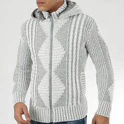 Bon marchĂ© đ Gilet Zippé Capuche 1021 Blanc Gris de Classic Series đ