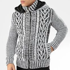 Promo 🌟 Gilet Zippé Capuche 1016 Blanc Noir de Classic Series 🎉 -Classic Series Soldes classic series 204566 1016 BLACK GREY 20191122T112609 03