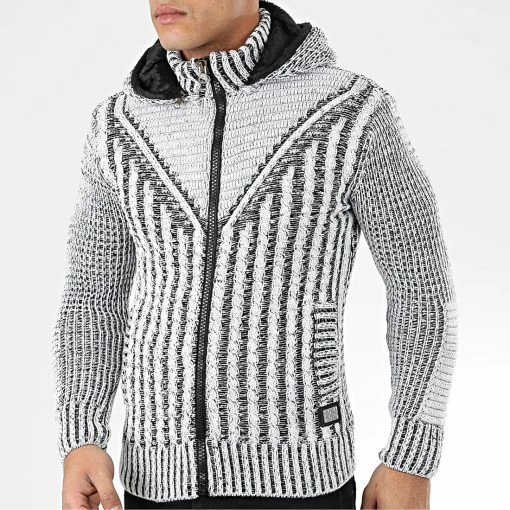 Promo 💯 Gilet Zippé Capuche 1015 Blanc Noir de Classic Series ✨ -Classic Series Soldes classic series 204592 1015 WHITE BLACK 20191122T112828 01