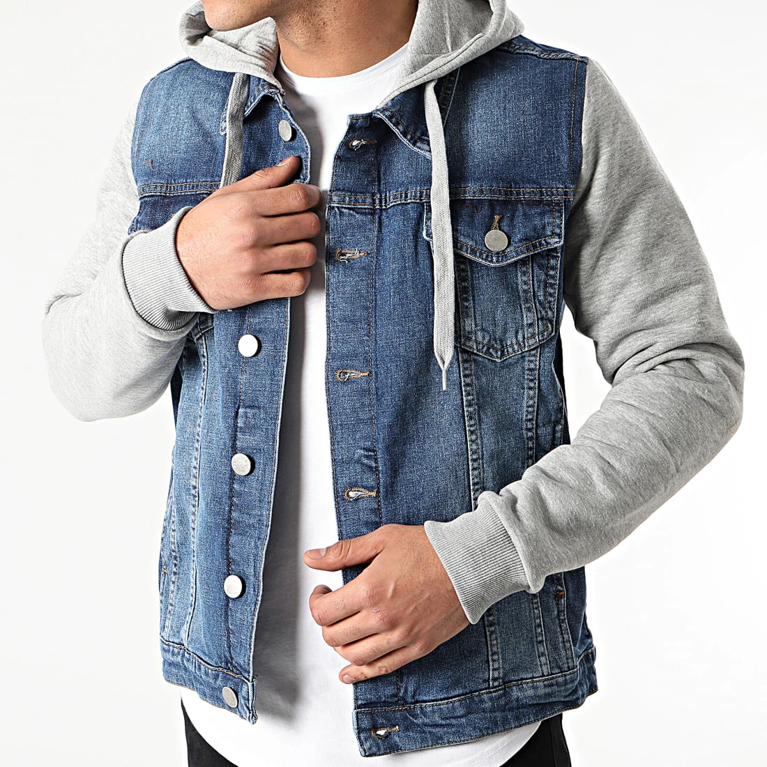 Vente flash 🌟 Veste Jean Capuche AF-1945 Bleu Denim Gris Chiné de Classic Series 🤩 3 Vente flash 🌟 Veste Jean Capuche AF-1945 Bleu Denim Gris Chiné de Classic Series 🤩