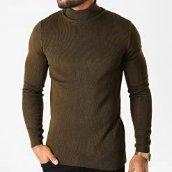 Remise 🛒 Pull Col Roulé 1406 Vert Kaki de Classic Series 🧨