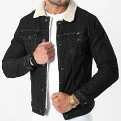Meilleure vente 🎉 Veste Jean Super Slim Fit Col Mouton 7001 Gris Anthracite de Classic Series 🔥