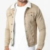 Remise 👍 Veste Jean Super Skinny Fit Col Mouton 7001 Camel Clair de Classic Series 🛒