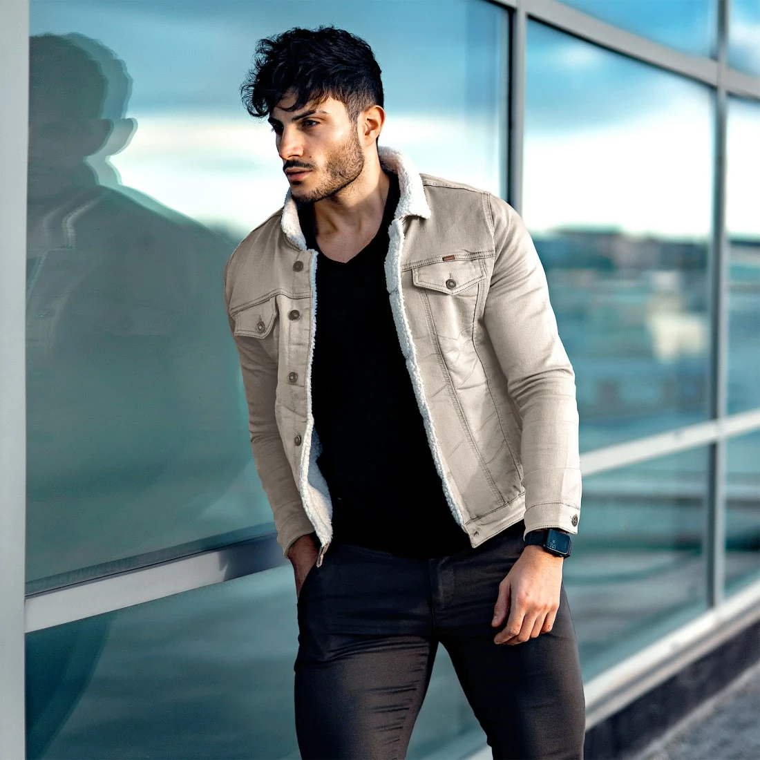 Top 10 🤩 Veste Jean Super Skinny Fit Col Mouton 7001 Beige Clair de Classic Series 💯 5 Top 10 🤩 Veste Jean Super Skinny Fit Col Mouton 7001 Beige Clair de Classic Series 💯 – Image 3
