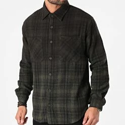 Grosses soldes ⌛ Chemise Manches Longues A Carreaux 1568 Vert Kaki Dégradé de Classic Series 🛒