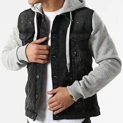 Top 10 👍 Veste Jean Capuche AF1948 Noir Gris Chiné de Classic Series ⌛