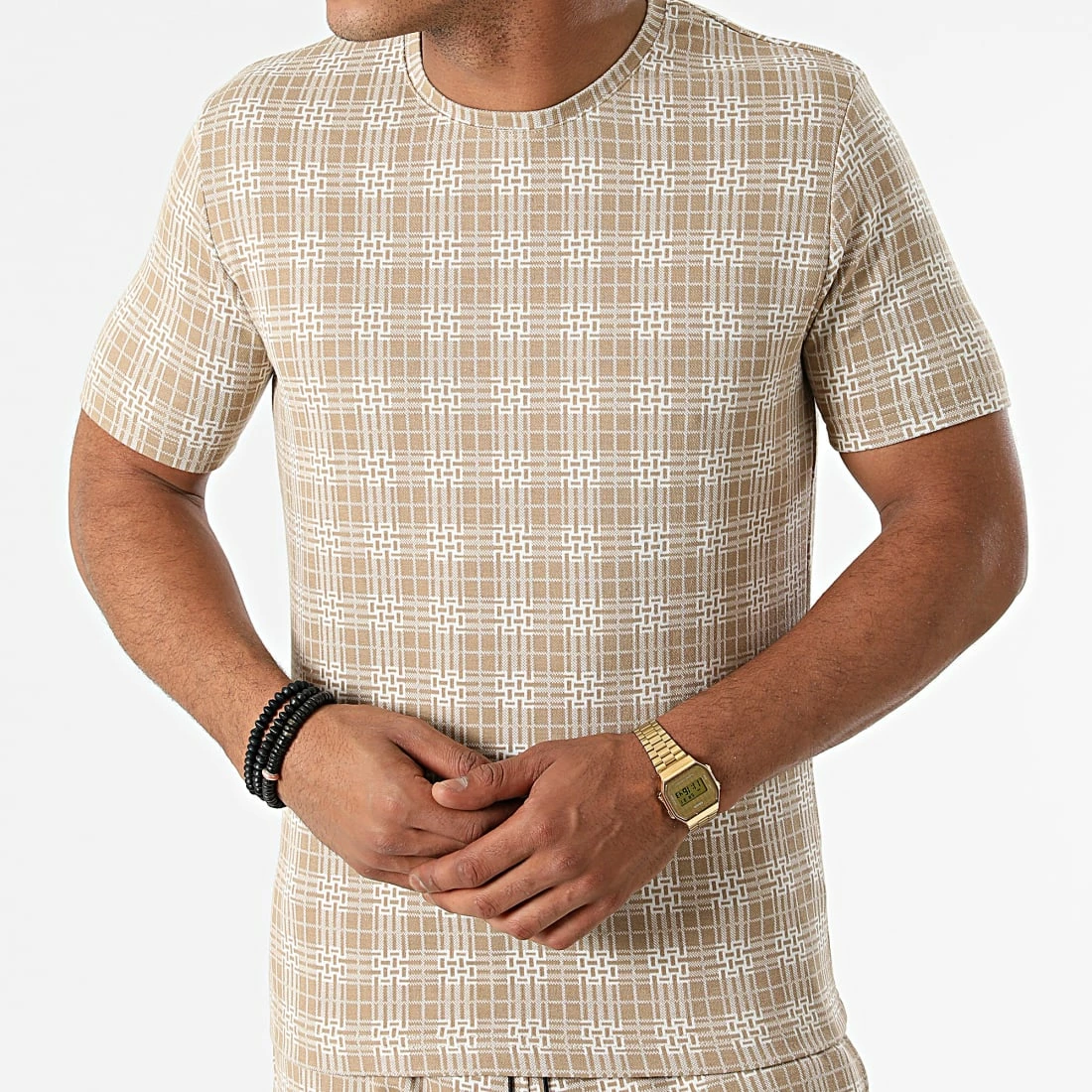 Meilleure vente 😍 Ensemble Tee 👚 Shirt Short A Carreaux 156T Beige de Classic Series 🥰 4 Meilleure vente 😍 Ensemble Tee 👚 Shirt Short A Carreaux 156T Beige de Classic Series 🥰 – Image 2