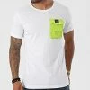 Bon marché ✔️ Tee 👕 Shirt Poche CL01 Blanc Vert Fluo de Classic Series 💯