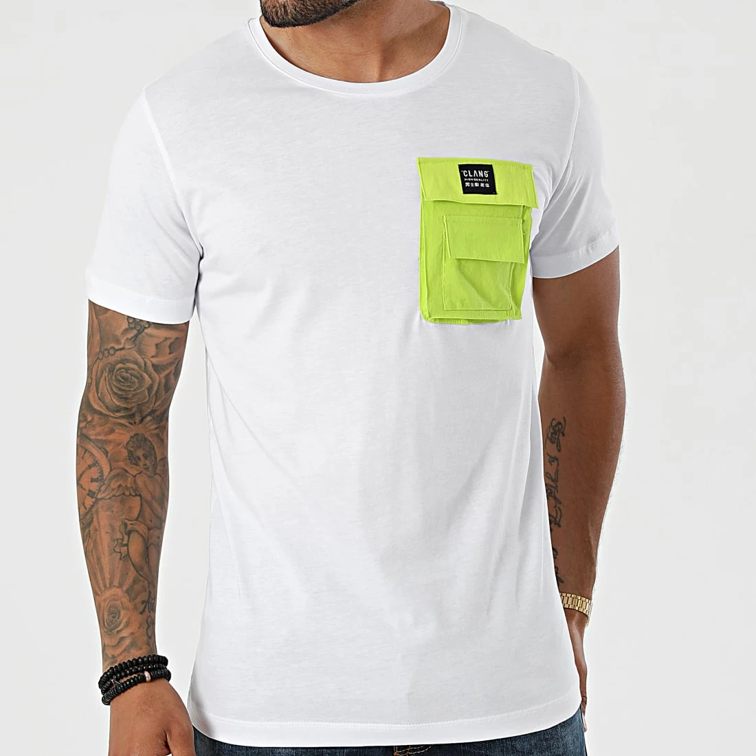 Bon marché ✔️ Tee 👕 Shirt Poche CL01 Blanc Vert Fluo de Classic Series 💯 3 Bon marché ✔️ Tee 👕 Shirt Poche CL01 Blanc Vert Fluo de Classic Series 💯