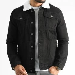 Promo 😀 Veste Jean Col Mouton Kash Teddy DP3010 Noir de Classic Series ⭐ -Classic Series Soldes classic series 281288 DP3010 001 20220824T123313 03