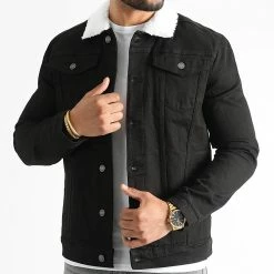 Promo 😀 Veste Jean Col Mouton Kash Teddy DP3010 Noir de Classic Series ⭐