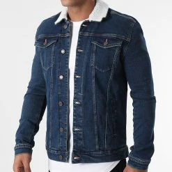 Promo ❤️ Veste Jean Col Mouton Kash Teddy DP3010 Bleu Denim de Classic Series 👏 -Classic Series Soldes classic series 281291 DP3010 043 20210827T155049 03