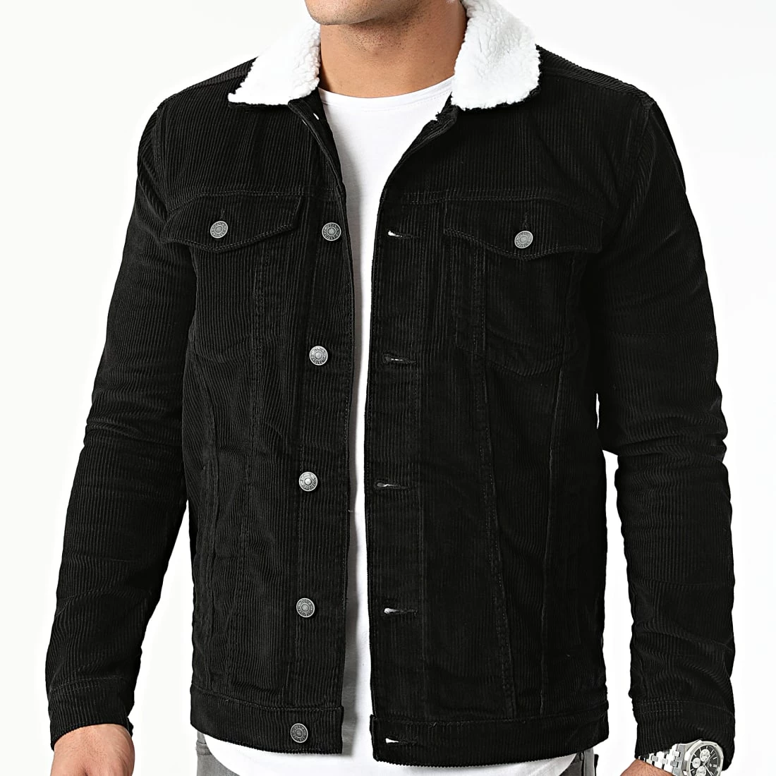 Remise 👏 Veste Velours Col Mouton Corduroy Teddy Noir de Classic Series 😀 5 Remise 👏 Veste Velours Col Mouton Corduroy Teddy Noir de Classic Series 😀 – Image 3