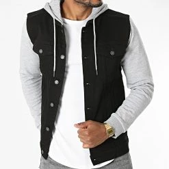 Vente flash ❤️ Veste Jean Capuche DP18 Noir Gris Chiné de Classic Series 😍 -Classic Series Soldes classic series 287469 DP18 BLACK LIGHT GREY MEL 20211007T161227 03