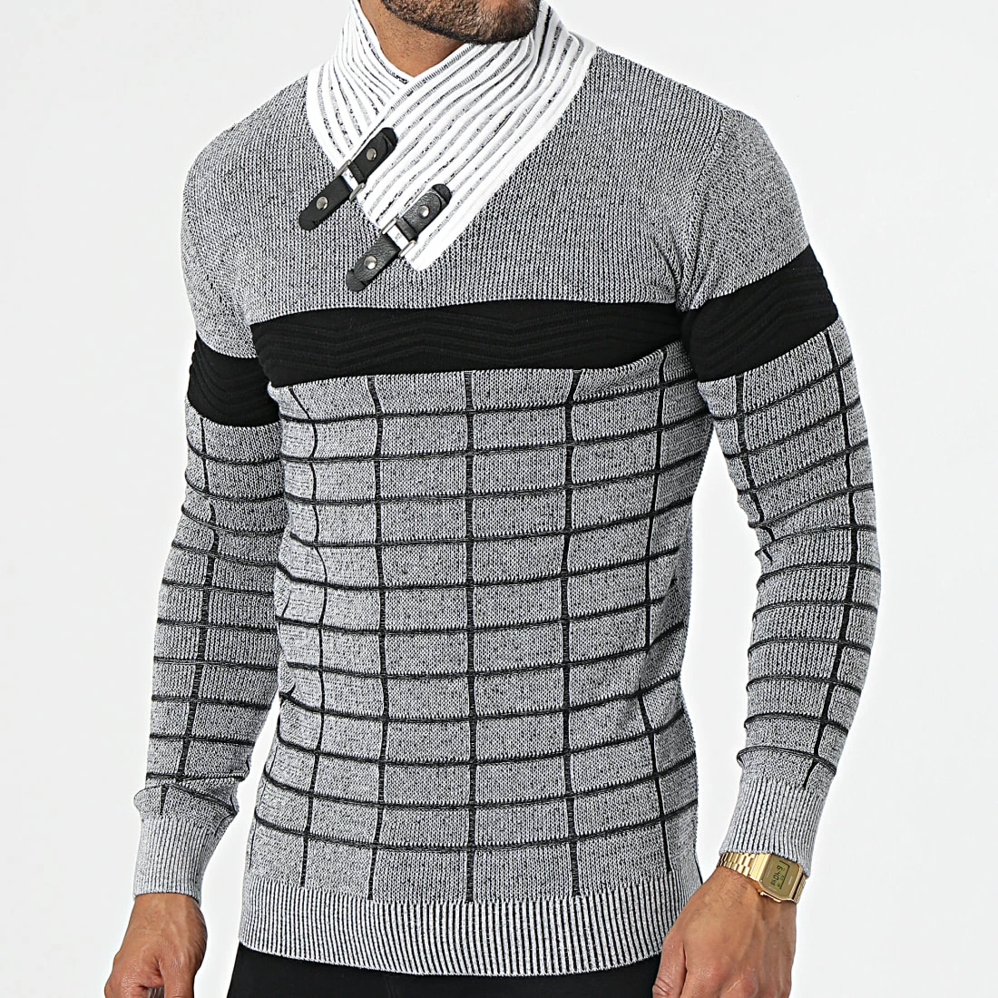 Bon marché ✔️ Pull Col Amplified 2124 Noir Blanc de Classic Series 🎉 3 Bon marché ✔️ Pull Col Amplified 2124 Noir Blanc de Classic Series 🎉