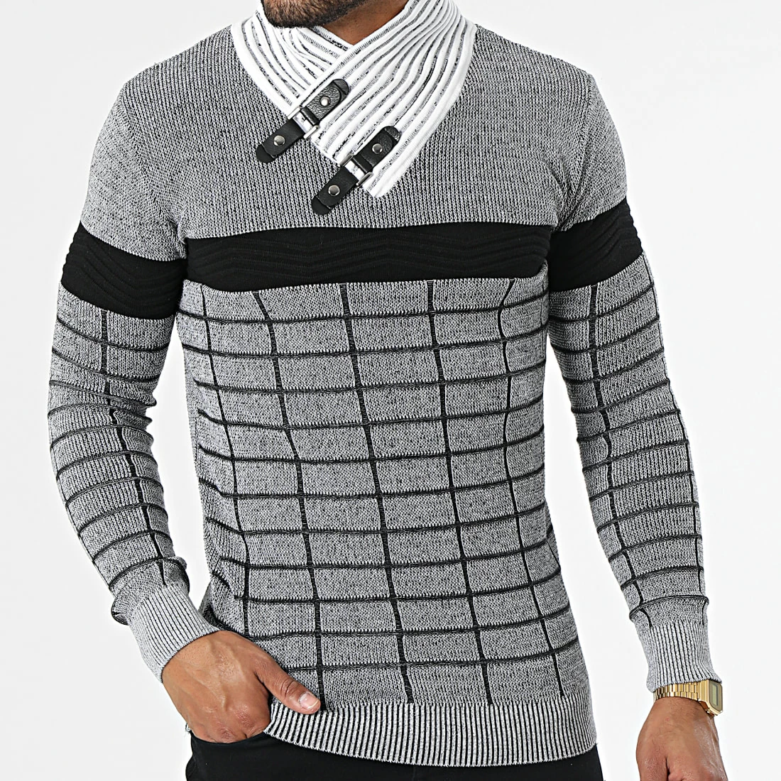 Bon marché ✔️ Pull Col Amplified 2124 Noir Blanc de Classic Series 🎉 5 Bon marché ✔️ Pull Col Amplified 2124 Noir Blanc de Classic Series 🎉 – Image 3