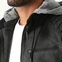 Promo 🔔 Veste Zippée Capuche 9682-A Noir Gris Chiné de Classic Series 😉 -Classic Series Soldes classic series 290087 9682 A BLACK 20211028T163556 02