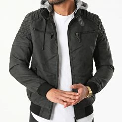 Promo 🔔 Veste Zippée Capuche 9682-A Noir Gris Chiné de Classic Series 😉 -Classic Series Soldes classic series 290087 9682 A BLACK 20211028T163557 03