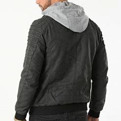 Promo 🔔 Veste Zippée Capuche 9682-A Noir Gris Chiné de Classic Series 😉 -Classic Series Soldes classic series 290087 9682 A BLACK 20211028T163558 04