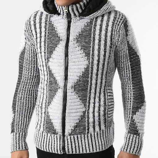 Budget 🧨 Gilet Zippé Capuche 1021 Blanc Noir Chiné de Classic Series ✔️ -Classic Series Soldes classic series 291231 1021 WHITE BLACK 20211111T160744 01