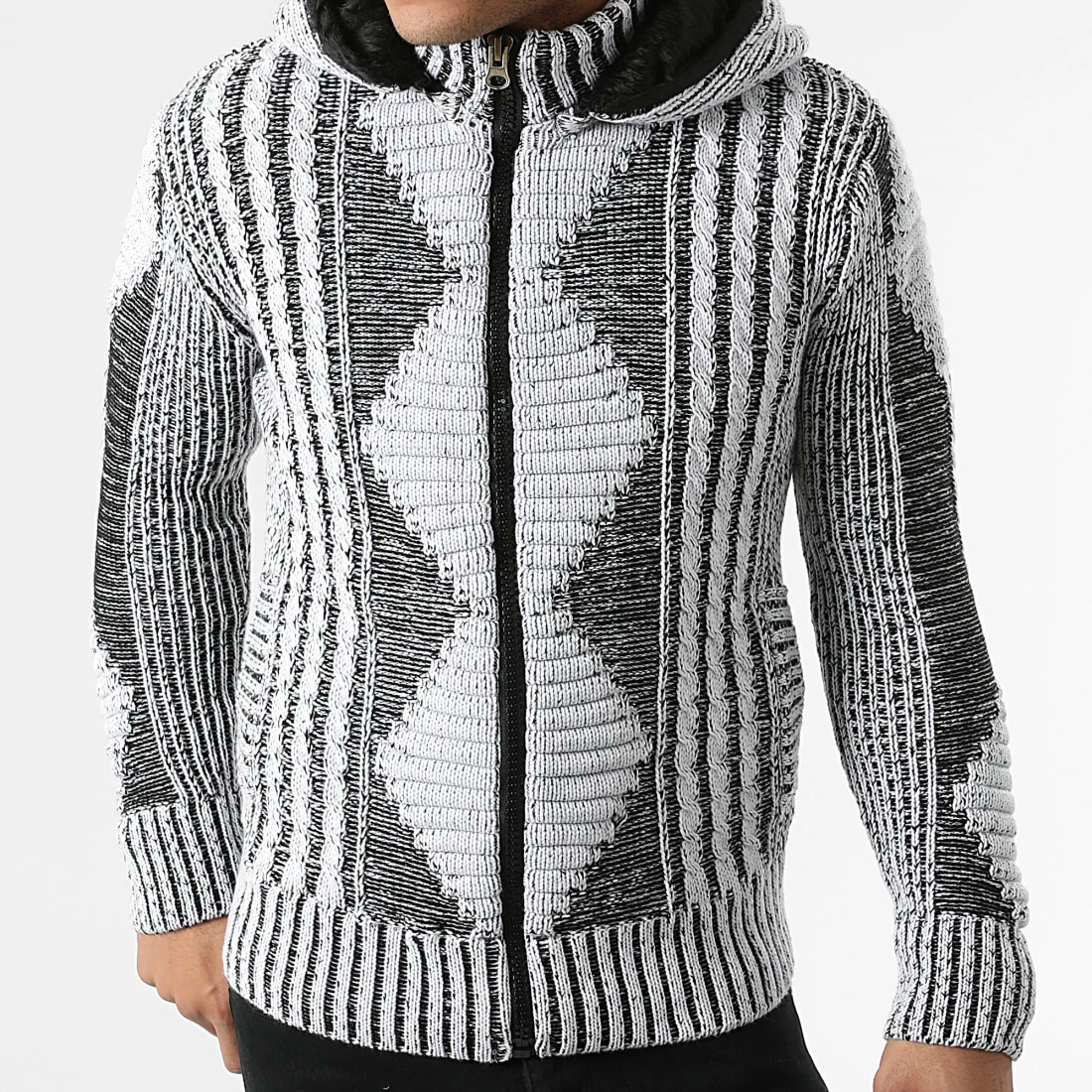 Budget 🧨 Gilet Zippé Capuche 1021 Blanc Noir Chiné de Classic Series ✔️ 5 Budget 🧨 Gilet Zippé Capuche 1021 Blanc Noir Chiné de Classic Series ✔️ – Image 3