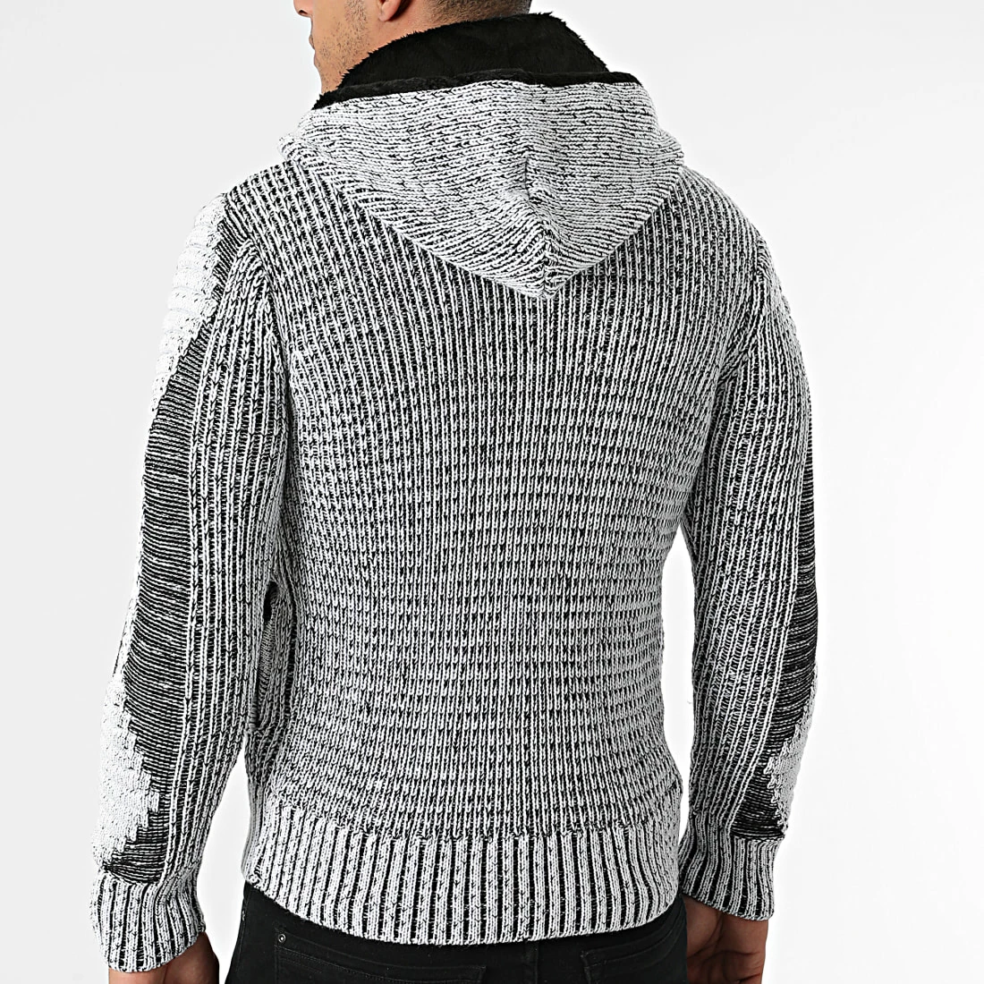 Budget 🧨 Gilet Zippé Capuche 1021 Blanc Noir Chiné de Classic Series ✔️ 6 Budget 🧨 Gilet Zippé Capuche 1021 Blanc Noir Chiné de Classic Series ✔️ – Image 4