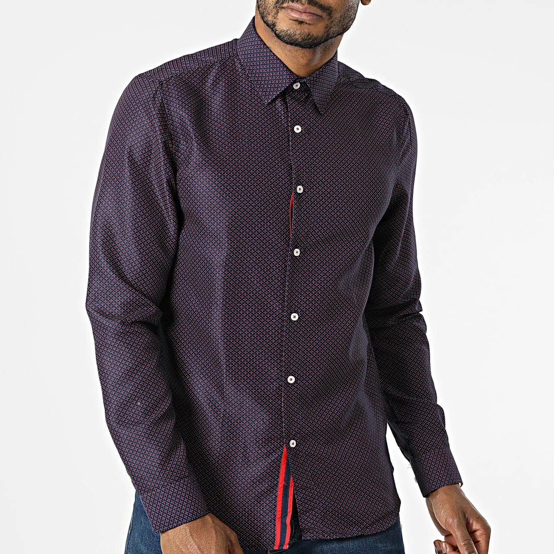 Grosses soldes 😀 Chemise A Manches Longues Slim5024 Bleu Marine Rouge de Classic Series 🤩 5 Grosses soldes 😀 Chemise A Manches Longues Slim5024 Bleu Marine Rouge de Classic Series 🤩 – Image 3