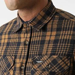 Vente flash 🛒 Chemise Manches Longues A Carreaux 8517 Camel Bleu Marine de Classic Series 💯 -Classic Series Soldes classic series 292749 8517 CAFE BLEU 20211125T123733 02