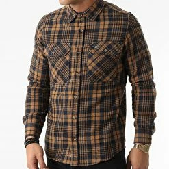 Vente flash 🛒 Chemise Manches Longues A Carreaux 8517 Camel Bleu Marine de Classic Series 💯 -Classic Series Soldes classic series 292749 8517 CAFE BLEU 20211125T123735 03