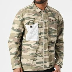 Budget ⌛ Chemise Manches Longues Zippée Camouflage Boxy Canvas Vert Kaki Beige de Classic Series 🎁 -Classic Series Soldes classic series 300857 AW21 060 DESERT CAMO 20220203T160923 03