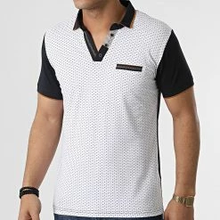 Nouveau ✔️ Polo Manches Courtes 20315 Blanc Bleu Marine de Classic Series ⭐