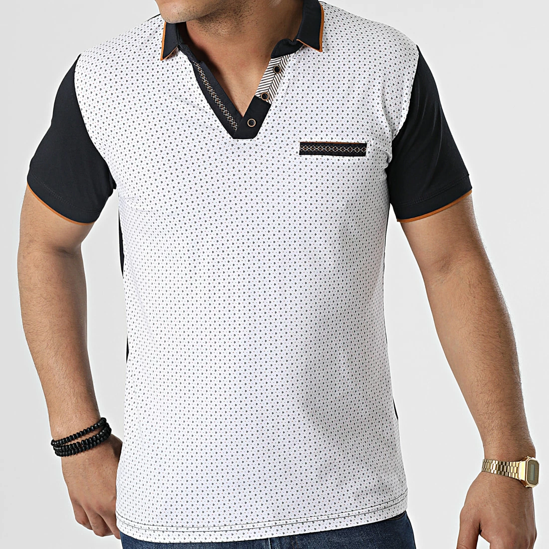 Nouveau ✔️ Polo Manches Courtes 20315 Blanc Bleu Marine de Classic Series ⭐ 5 Nouveau ✔️ Polo Manches Courtes 20315 Blanc Bleu Marine de Classic Series ⭐ – Image 3