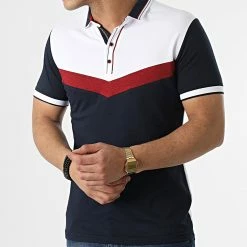 Nouveau 😀 Polo Manches Courtes Tricolore 20240 Bleu Marine Blanc de Classic Series 🛒 -Classic Series Soldes classic series 307317 20240 NAVY 20220304T145554 03