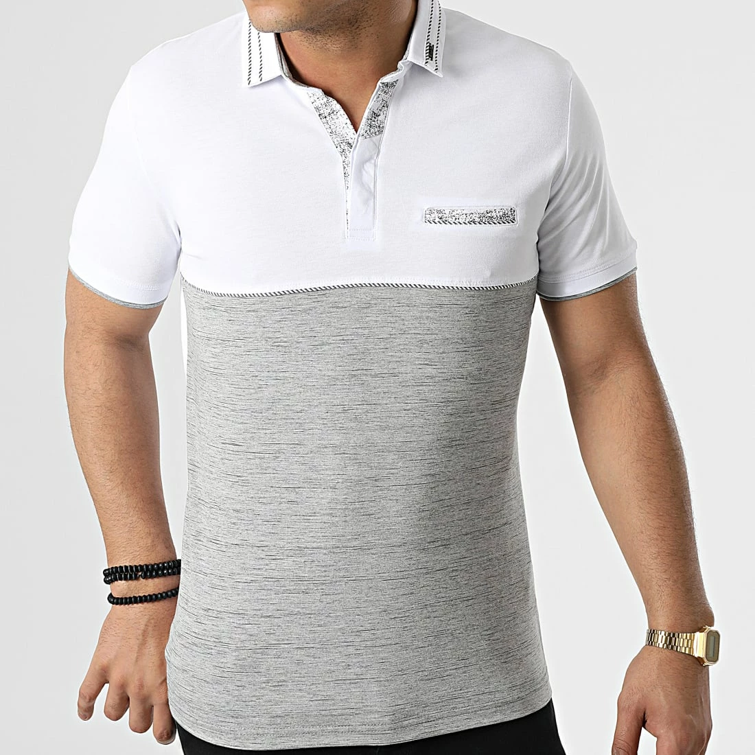 Bon marché 😀 Polo Manches Courtes 20237 Gris Chiné Blanc de Classic Series 😉 5 Bon marché 😀 Polo Manches Courtes 20237 Gris Chiné Blanc de Classic Series 😉 – Image 3