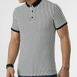 Promo 😉 Polo A Manches Courtes 1750 Blanc Noir de Classic Series 😍
