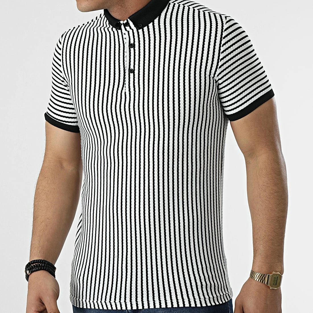 Promo 😉 Polo A Manches Courtes 1750 Blanc Noir de Classic Series 😍 3 Promo 😉 Polo A Manches Courtes 1750 Blanc Noir de Classic Series 😍