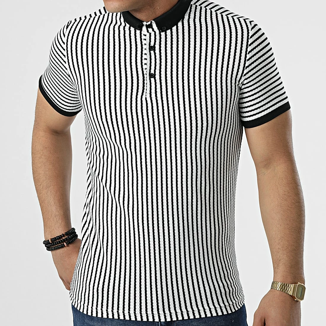 Promo 😉 Polo A Manches Courtes 1750 Blanc Noir de Classic Series 😍 5 Promo 😉 Polo A Manches Courtes 1750 Blanc Noir de Classic Series 😍 – Image 3