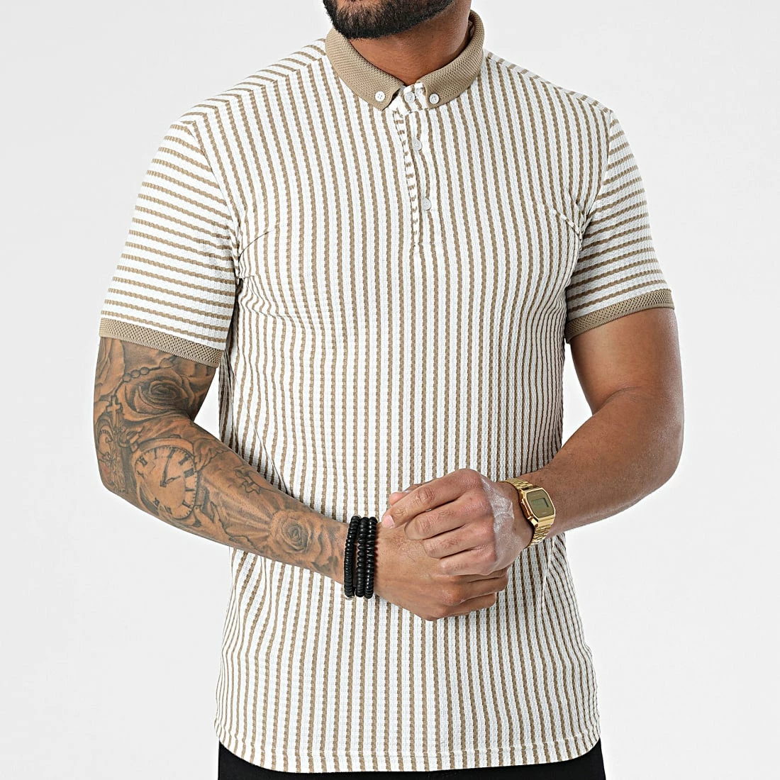 Le moins cher 🥰 Polo A Manches Courtes 1750 Blanc Beige de Classic Series 🤩 5 Le moins cher 🥰 Polo A Manches Courtes 1750 Blanc Beige de Classic Series 🤩 – Image 3