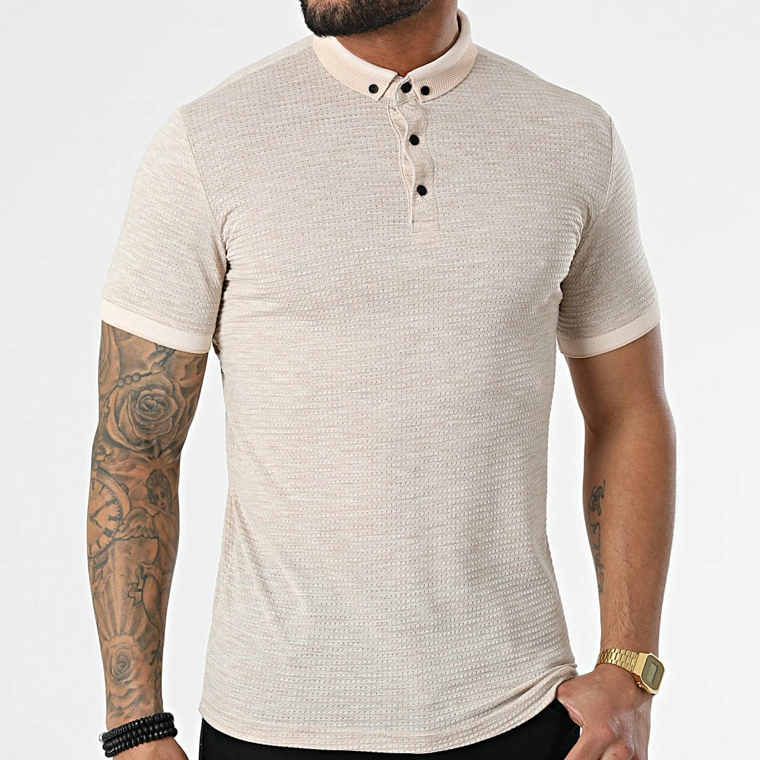 Meilleure vente 😍 Polo A Manches Courtes 1095 Beige Chiné de Classic Series 😍 5 Meilleure vente 😍 Polo A Manches Courtes 1095 Beige Chiné de Classic Series 😍 – Image 3
