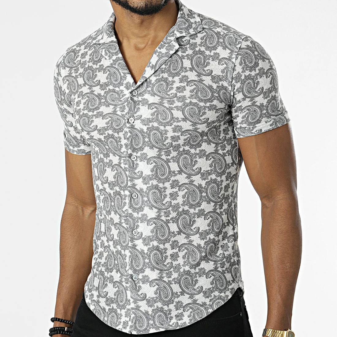 Tout neuf ✔️ Chemise Manches Courtes 1670 Gris Bandana de Classic Series 👍 3 Tout neuf ✔️ Chemise Manches Courtes 1670 Gris Bandana de Classic Series 👍