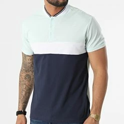 Vente flash 👏 Polo A Manches Courtes P2214 Turquoise Clair Bleu Marine de Classic Series ⌛