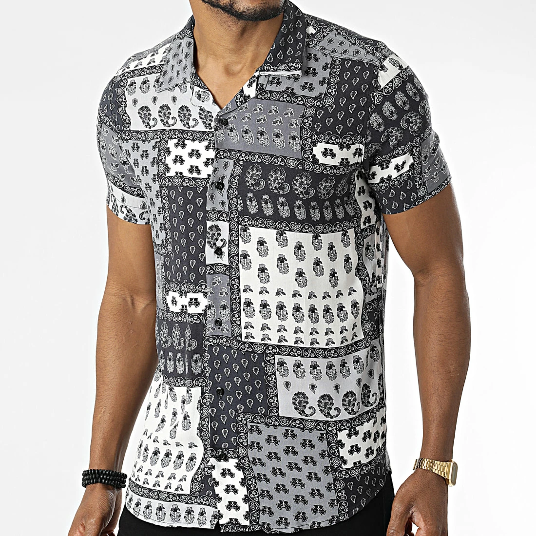 Sortie 🎁 Chemise A Manches Courtes PP011 Gris Bandana de Classic Series ✨ 3 Sortie 🎁 Chemise A Manches Courtes PP011 Gris Bandana de Classic Series ✨