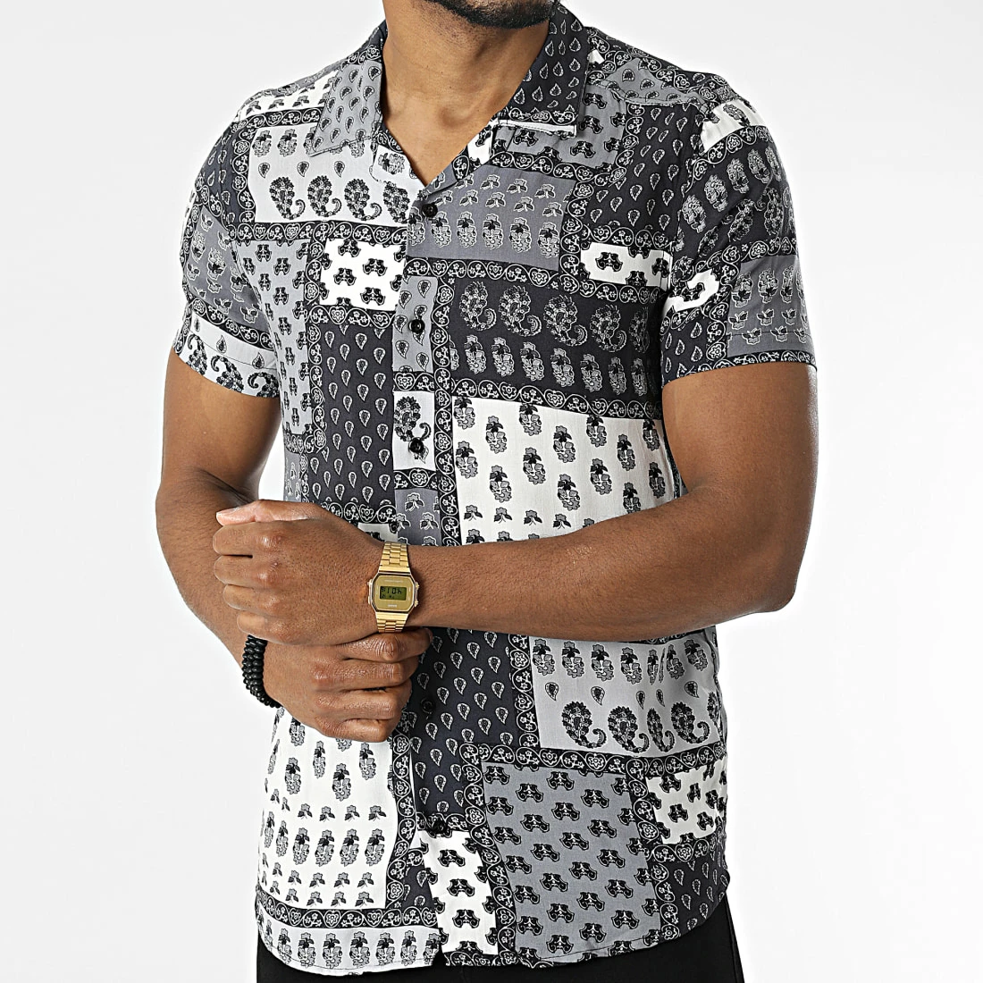 Sortie 🎁 Chemise A Manches Courtes PP011 Gris Bandana de Classic Series ✨ 5 Sortie 🎁 Chemise A Manches Courtes PP011 Gris Bandana de Classic Series ✨ – Image 3