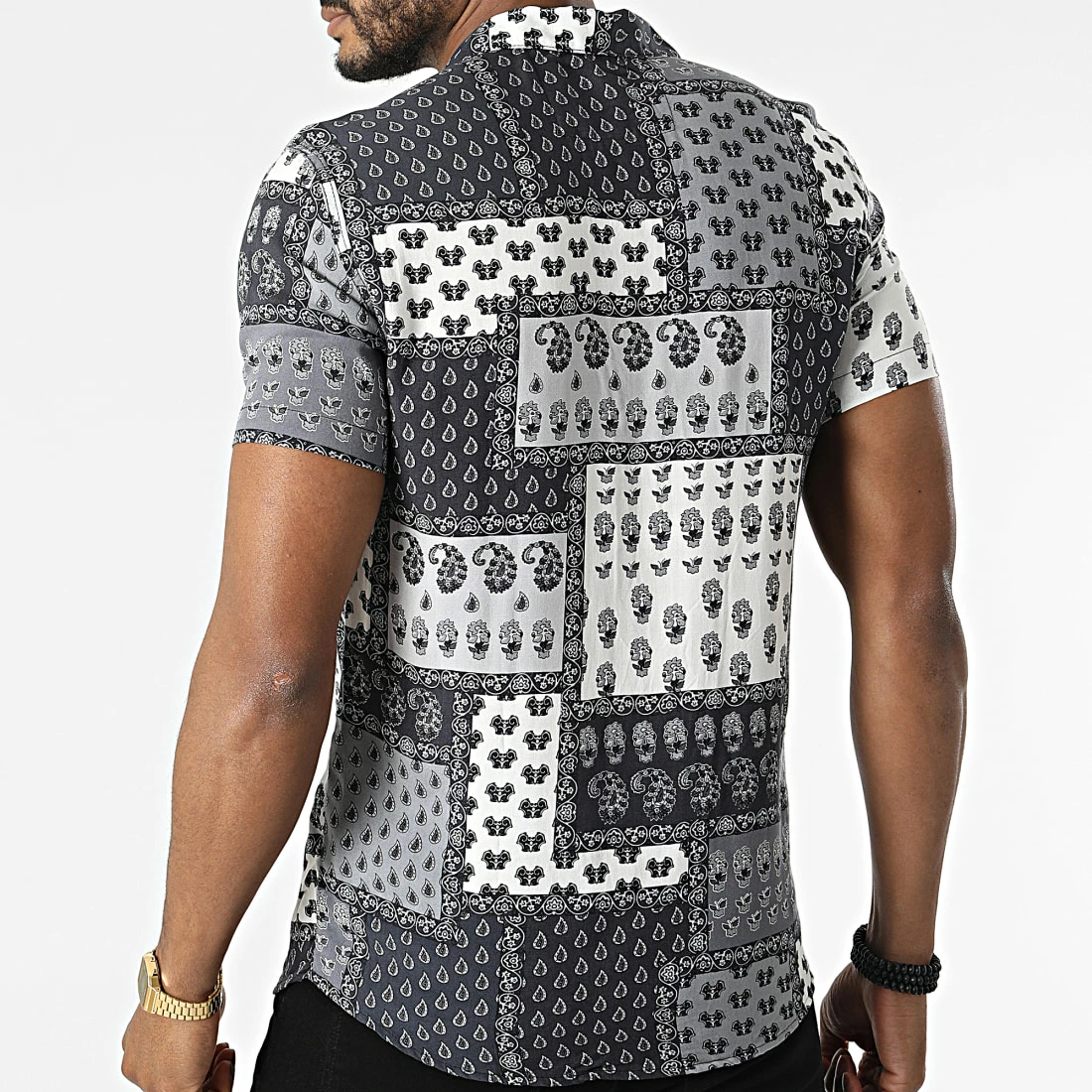 Sortie 🎁 Chemise A Manches Courtes PP011 Gris Bandana de Classic Series ✨ 6 Sortie 🎁 Chemise A Manches Courtes PP011 Gris Bandana de Classic Series ✨ – Image 4