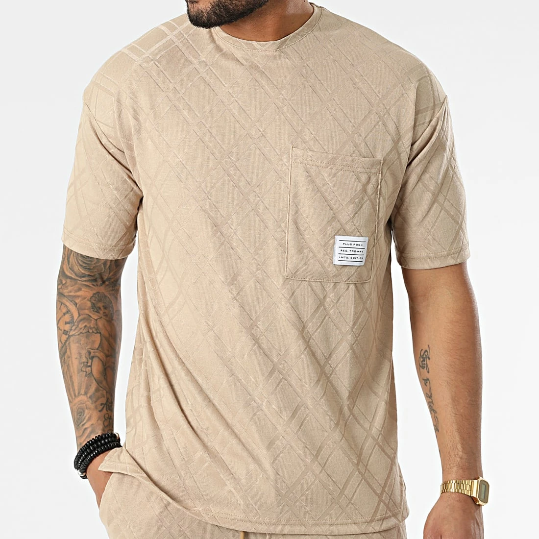 Top 10 🛒 Ensemble Tee 👕 Shirt Oversize A Poche Poitrine Et Short Jogging PP6001-6002 Beige de Classic Series 😍 5 Top 10 🛒 Ensemble Tee 👕 Shirt Oversize A Poche Poitrine Et Short Jogging PP6001-6002 Beige de Classic Series 😍 – Image 3